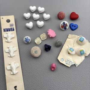 Vintage Kids 18PC Button / Bead Lot White , Pink Blue Airplane - 8 Heart Beads
